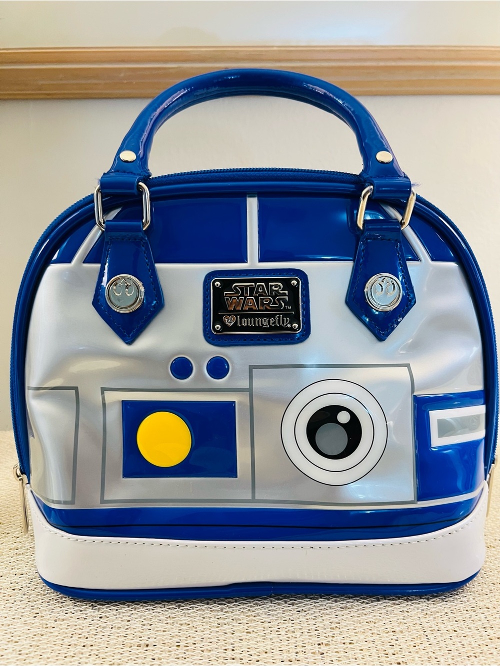 Loungefly Blue and White R2-D2 Patent Satchel